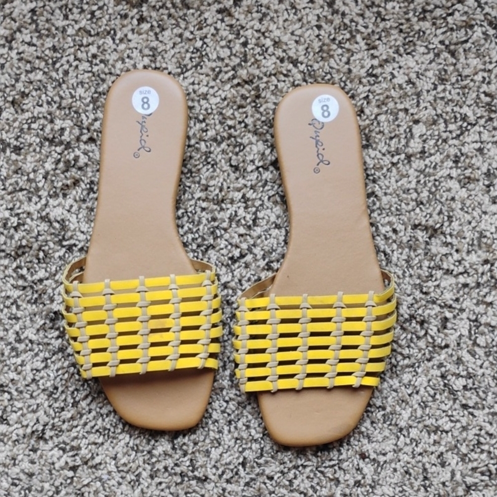 NEW Cupid‎ Yellow Woven Slide Sandal Size 8